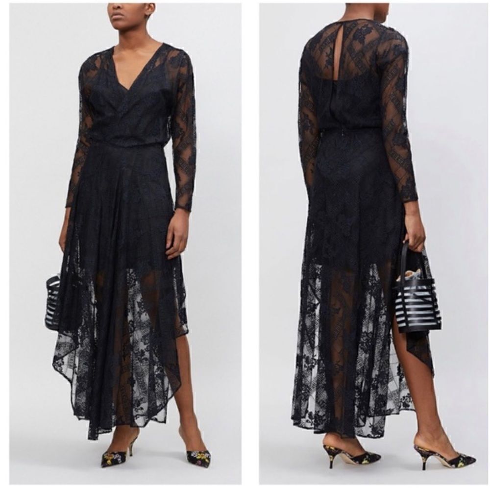 NWT Maje Riletta Maxi Black Dress Lace Sheer Floral Size S